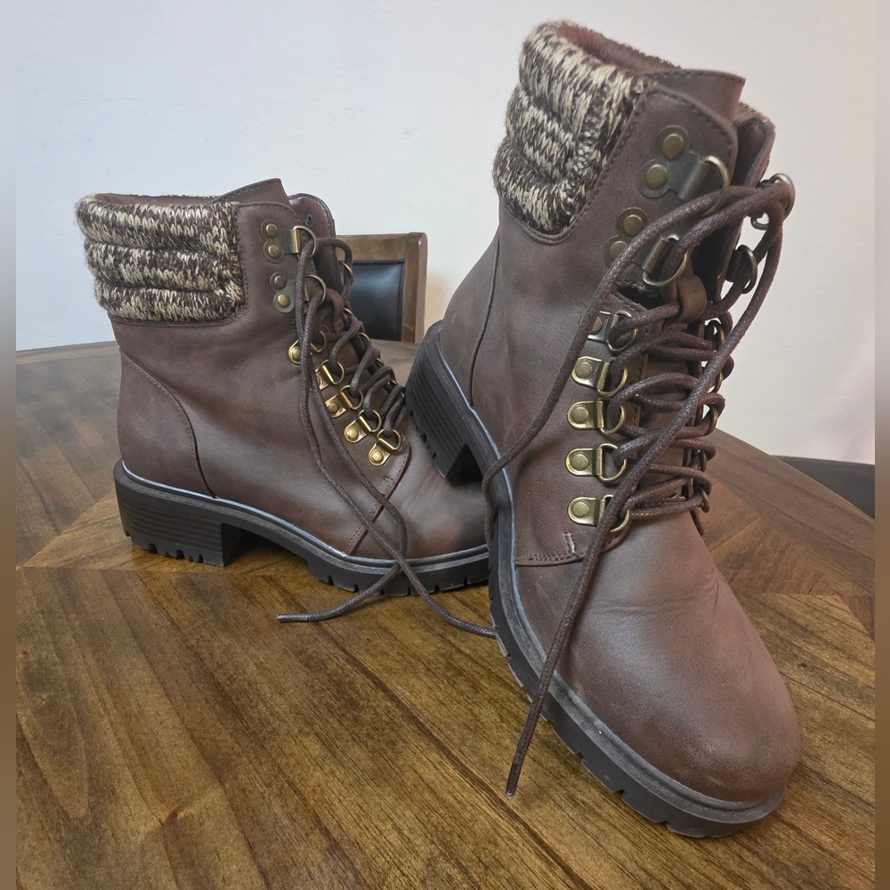 Torrid Chocolate Lace-Up Boots with Knit Detail
